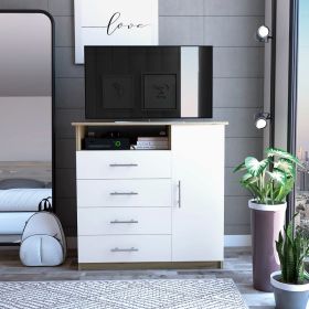Dresser Beaufort, Four drawers, Light Oak / White Finish - Light Oak / White