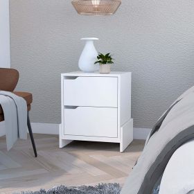 Nightstand Brookland, Bedside Table with Double Drawers and Sturdy Base, White / Macadamia Finish - White / Macadamia