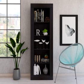 Bookcase Wray with Frame and Five Tier Shelves, Black Wengue Finish - Black