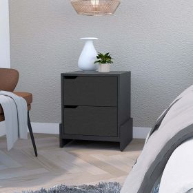 Nightstand Brookland, Bedside Table with Double Drawers and Sturdy Base, Black Wengue Finish - Black