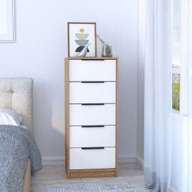 5 Drawers Dresser Maryland, Metal Handle, White / Pine Finish - White / Pine