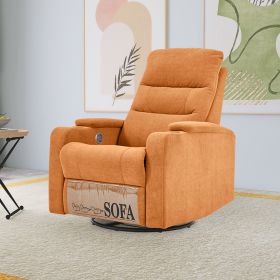 Swivel Rocking Recliner Sofa Chair With USB Charge Port & Cup Holder For Living Room, Bedroom - light orange