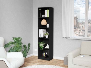 Sutton Slim Bookcase with Modern 5-Shelf Design - Black