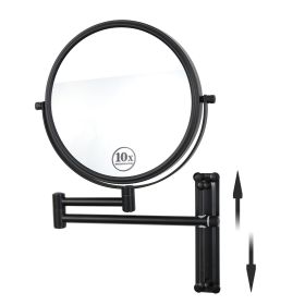 8-inch Wall Mounted Makeup Vanity Mirror, Height Adjustable, 1X / 10X Magnification Mirror, 360° Swivel with Extension Arm - Black