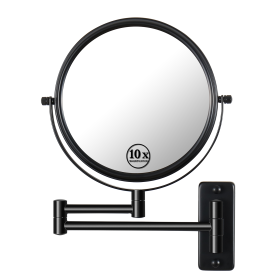 8-inch Wall Mounted Makeup Vanity Mirror, 1X / 10X Magnification Mirror, 360° Swivel with Extension Arm - Black