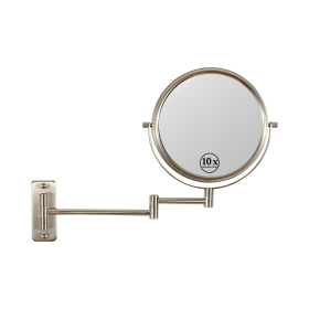 8-inch Wall Mounted Makeup Vanity Mirror, 1X / 10X Magnification Mirror, 360° Swivel with Extension Arm - Brushed Nickel