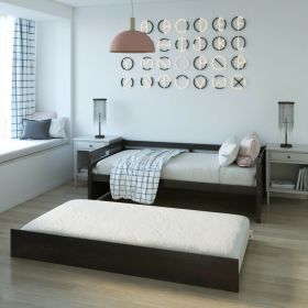 Twin Size Trundle Platform Bed Frame with  Wooden Slat Support - Dark Brown