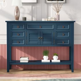44.5'' Modern Console Table Sofa Table for Living Room with 7 Drawers, 1 Cabinet and 1 Shelf - Navy Blue