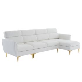 282*142*88cm Pushback Chair Shape Four Seats with Footstool Boucle Yarn Diamond Electroplated Gold Triple Leg Indoor Modular Sofa Beige - as picture