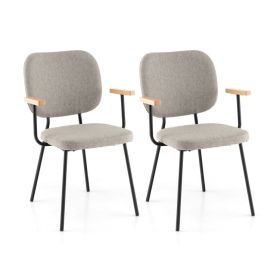 Set of 2 Modern Armless Dining Chairs with Linen Fabric - With Armrest