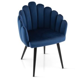 Modern Velvet Dining Chair with Metal Base and Petal Backrest - Blue