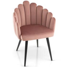 Modern Velvet Dining Chair with Metal Base and Petal Backrest - Pink