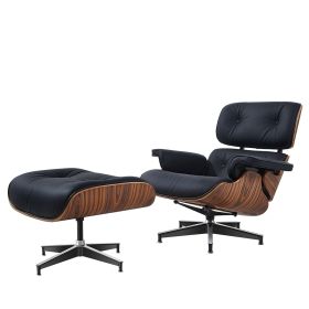 Aniline leather Club Seat armchair 8 layer plywood frame lounge chair with ottoman - Palisander black aniline leather