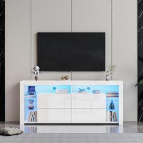 Modern contracted LED TV Cabinet with Storage Drawers,4 Storage Cabinet with Open Shelves for Living Room Bedroom - White