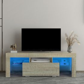 TV Stand with LED RGB Lights,Flat Screen TV Cabinet, Gaming Consoles - in Lounge Room, Living Room and Bedroom,GREY OAK - Gray + Particle Board