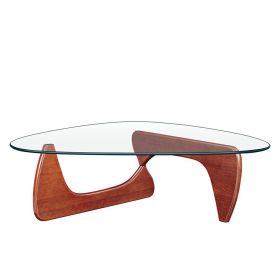 Living room triangle 12mm tempered glass solid wood base coffee table - Cherry