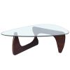 Living room triangle 12mm tempered glass solid wood base coffee table - Dark Walnut
