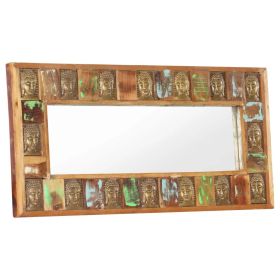Mirror with Buddha Cladding 43.3"x19.7" Solid Reclaimed Wood - Brown