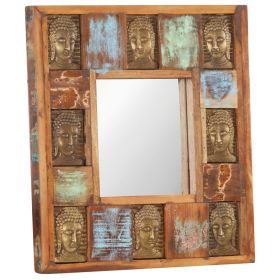 Mirror with Buddha Cladding 19.7"x19.7" Solid Reclaimed Wood - Brown