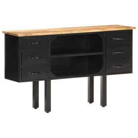 Sideboard 43.3"x11.8"x25.6" Solid Rough Mango Wood and Steel - Brown