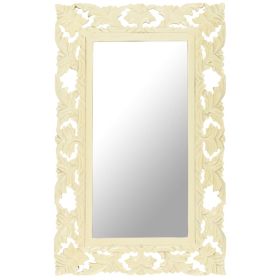 Hand Carved Mirror White 31.5"x19.7" Solid Mango Wood - White
