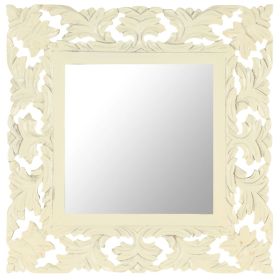 Hand Carved Mirror White 19.7"x19.7" Solid Mango Wood - White