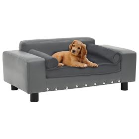 Dog Sofa Gray 31.9"x16.9"x12.2" Plush and Faux Leather - Grey