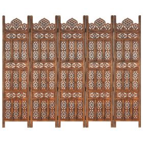 Hand carved 5-Panel Room Divider Brown 78.7"x65" Solid Mango Wood - Brown