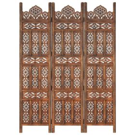Hand carved 3-Panel Room Divider Brown 47.2"x65" Solid Mango Wood - Brown