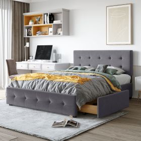 Upholstered Platform Bed with Classic Headboard and 4 Drawers; No Box Spring Needed; Linen Fabric; Queen Size Dark gray(OLD SKU :LP000114AAE) - pic