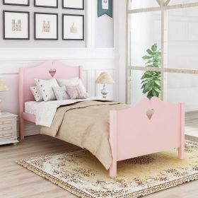Twin Size Wood Platform Bed with Headboard; Footboard and Wood Slat Support (Pink) - pic