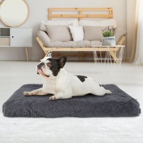 Dog Bed Soft Plush Cushion Cozy Warm Pet Crate Mat Dog Carpet Mattress with Long Plush for S M Dogs - M