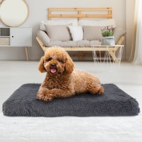 Dog Bed Soft Plush Cushion Cozy Warm Pet Crate Mat Dog Carpet Mattress with Long Plush for S M Dogs - S