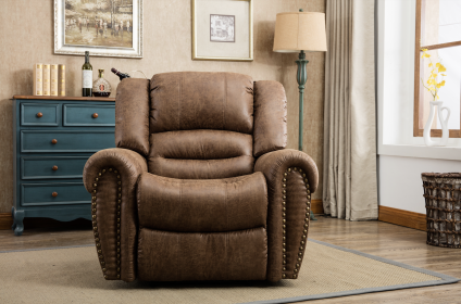Recliner Chair Classic and Traditional Luxurious Brass Rivets Decoration Manual Chair Reclining - as pic