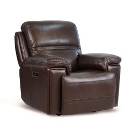 Timo Top Grain Leather Power Recliner | Glider Recliner Chair | Adjustable Headrest | Cross Stitching - as pic