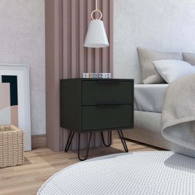 Nuvo 2 Nightstand; Two Drawers; Hairpin Legs - Black