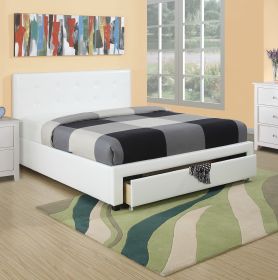Bedroom Furniture White Storage Under Bed Full Size bed Faux Leather upholstered - as pic
