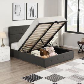 Upholstered Platform Bed with Underneath Storage,Full Size,Gray - as pic