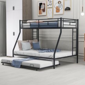 Twin over Full Bed with Sturdy Steel Frame, Bunk Bed with Twin Size Trundle, Two-Side Ladders, Black(OLD SKU:MF194424AAB) - as pic