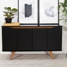 Manhattan Comfort Tudor 53.15 Sideboard with 4 Shelves in Black and Maple Cream - Default Title