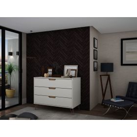 Manhattan Comfort Rockefeller Mid-Century- Modern Dresser with 3-Drawers in Off White and Nature - Default Title
