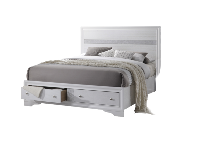 Matrix Traditional Style Queen Size Storage Bed made with Wood in White - as pic
