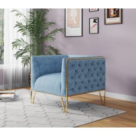 Manhattan Comfort Vector Ocean Blue and Gold Velvet Accent Chair - Default Title