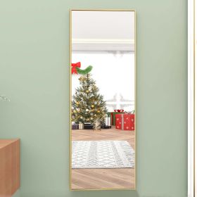 Full Length Mirror Hanging or Tilting Rectangular Floor Mirror Wall Mirror Door Mirror 16"x 50"; Gold - Gold - Aluminum alloy and float glass