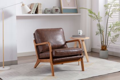Wood Frame Armchair;  Modern Accent Chair Lounge Chair for Living Room - Brown