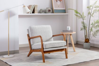 Wood Frame Armchair;  Modern Accent Chair Lounge Chair for Living Room - Oyster grey