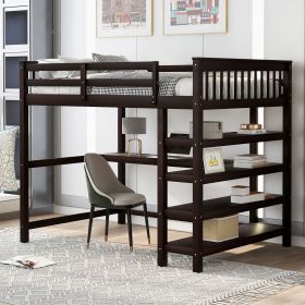 Full Size Loft Bed with Storage Shelves and Under-bed Desk, Espresso(OLD SKU:SM000246AAP-1) - as pic