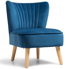 Modern Armless Velvet Accent Chair with Wood Legs - Blue
