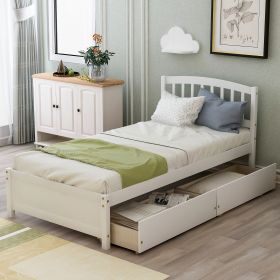 Twin Platform Storage Bed Wood Bed Frame with Two Drawers and Headboard, White (Previous SKU: SF000062KAA) - as pic