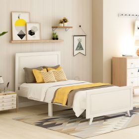 Wood Platform Bed Twin Bed Frame Mattress Foundation with Headboard and Wood Slat Support (White) - as pic